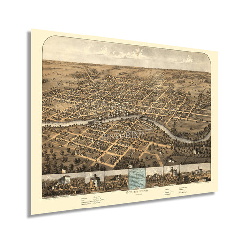 Digitally Restored and Enhanced 1866 South Bend Indiana Map Poster - Vintage South Bend City Map of Indiana - History Map of South Bend Wall Art