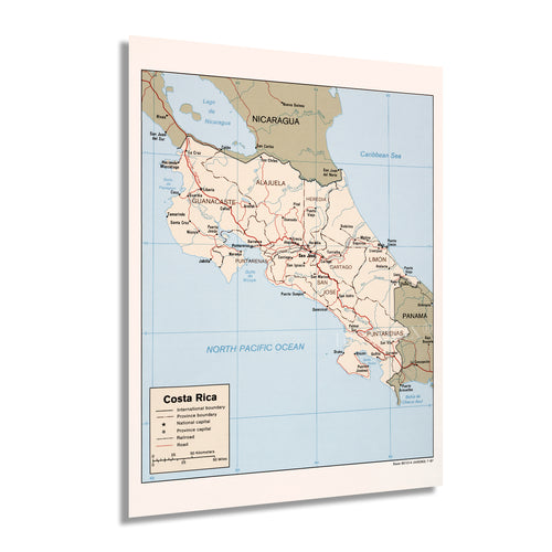 Digitally Restored and Enhanced 1987 Costa Rica Map Poster - Vintage Wall Map of Costa Rica Wall Art - Old Map of San Jose Costa Rica Central America - Restored Costa Rica History Map Print