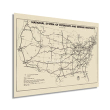 Load image into Gallery viewer, Digitally Restored and Enhanced 1958 Map of the United States National System of Interstate &amp; Defense Highways - Vintage USA Map Poster - Old Map of USA
