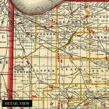 Load image into Gallery viewer, Digitally Restored and Enhanced 1888 Indiana State Map - Vintage Map of Indiana Wall Art - Vintage Indiana Map Poster with County, City, Town and Railroad Map - Indiana Wall Map
