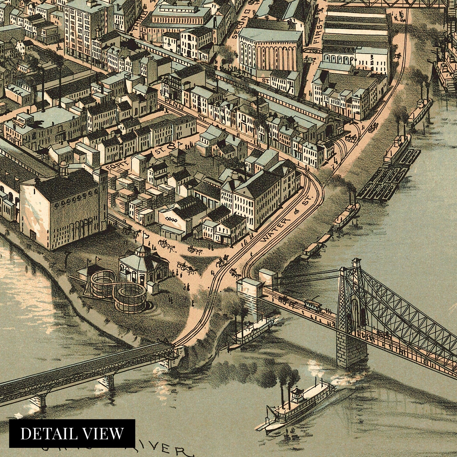 Carte Ancienne De Pittsburgh PA 1950 - Reproduction Vintage Sur Toile, Prête à Accrocher