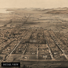 Load image into Gallery viewer, Digitally Restored and Enhanced 1875 San Jose Map - Vintage Map of San Jose California - Old San Jose Wall Art - Historic San Jose Poster - Bird&#39;s Eye View Map of San Jose CA Looking North

