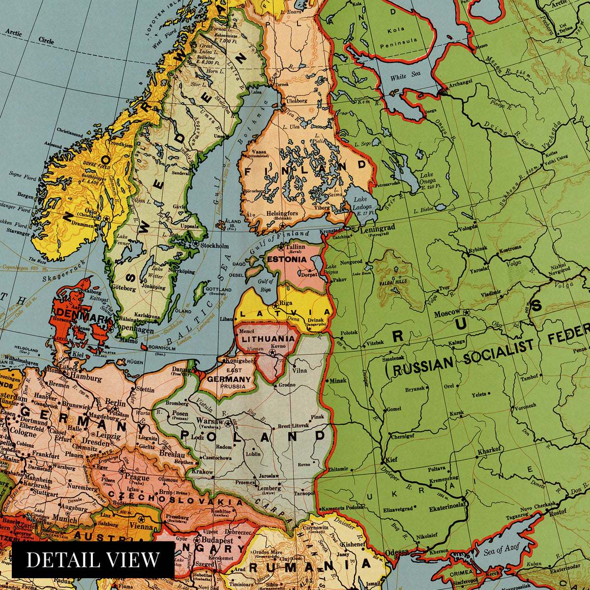 European Map 1925 1925 Standard Map of Europe with Time Zones Wall Art Print – Historic ...