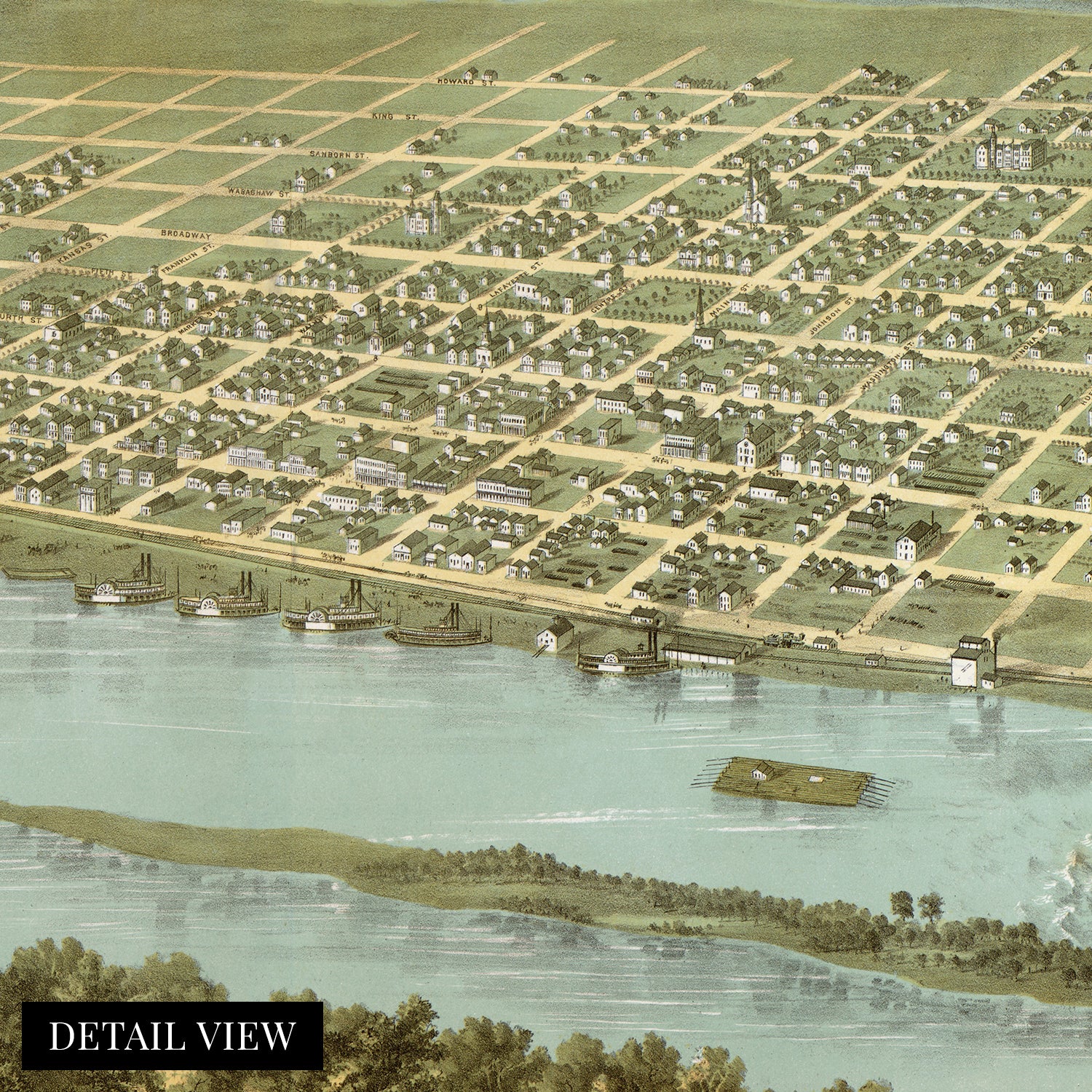 Winona Map 1867 Bird's Eye View Map of Winona City Minnesota Wall Art Print ...