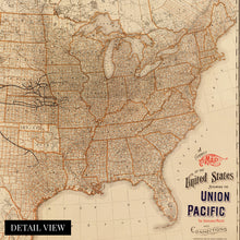 Load image into Gallery viewer, Digitally Restored and Enhanced 1892 United States Map - Vintage Map of United States Wall Art - Old Wall Map of the United States of America Showing Union Pacific Overland Route and Connections
