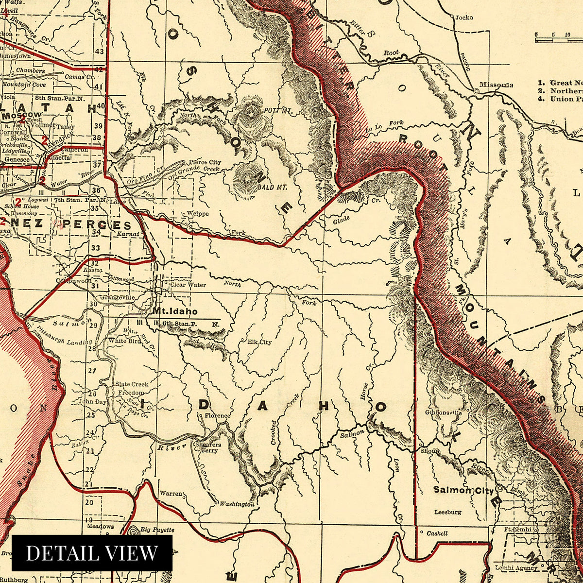 1896 Township & Railroad Map of Idaho State Wall Art Print – Historic ...