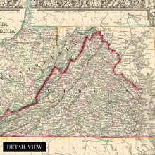 Load image into Gallery viewer, Digitally Restored and Enhanced 1863 Virginia and West Virginia Map - Vintage Map of Virginia Poster and West Virginia Wall Map - Old County Map of Virginia and West Virginia
