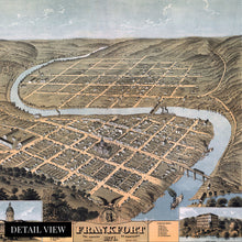 Load image into Gallery viewer, Digitally Restored and Enhanced 1871 Frankfort Kentucky Map Poster - Vintage Frankfort Kentucky Wall Art - Old Frankfort Kentucky Map - Bird&#39;s Eye View of Frankfort KY Looking South East
