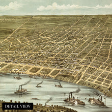 Load image into Gallery viewer, Digitally Restored and Enhanced 1870 Memphis Tennessee Map - Vintage Memphis Wall Art - Old City of Memphis TN Map - Historic Bird&#39;s Eye View of Memphis Poster Showing Points of Interest
