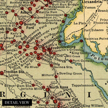 Cargar imagen en el visor de la galería, Digitally Restored and Enhanced 1912 American Civil War Battle Map - Vintage Map of Virginia and Neighboring States Showing Civil War Battle Locations 1861-1865 - US Civil War Map Poster Print
