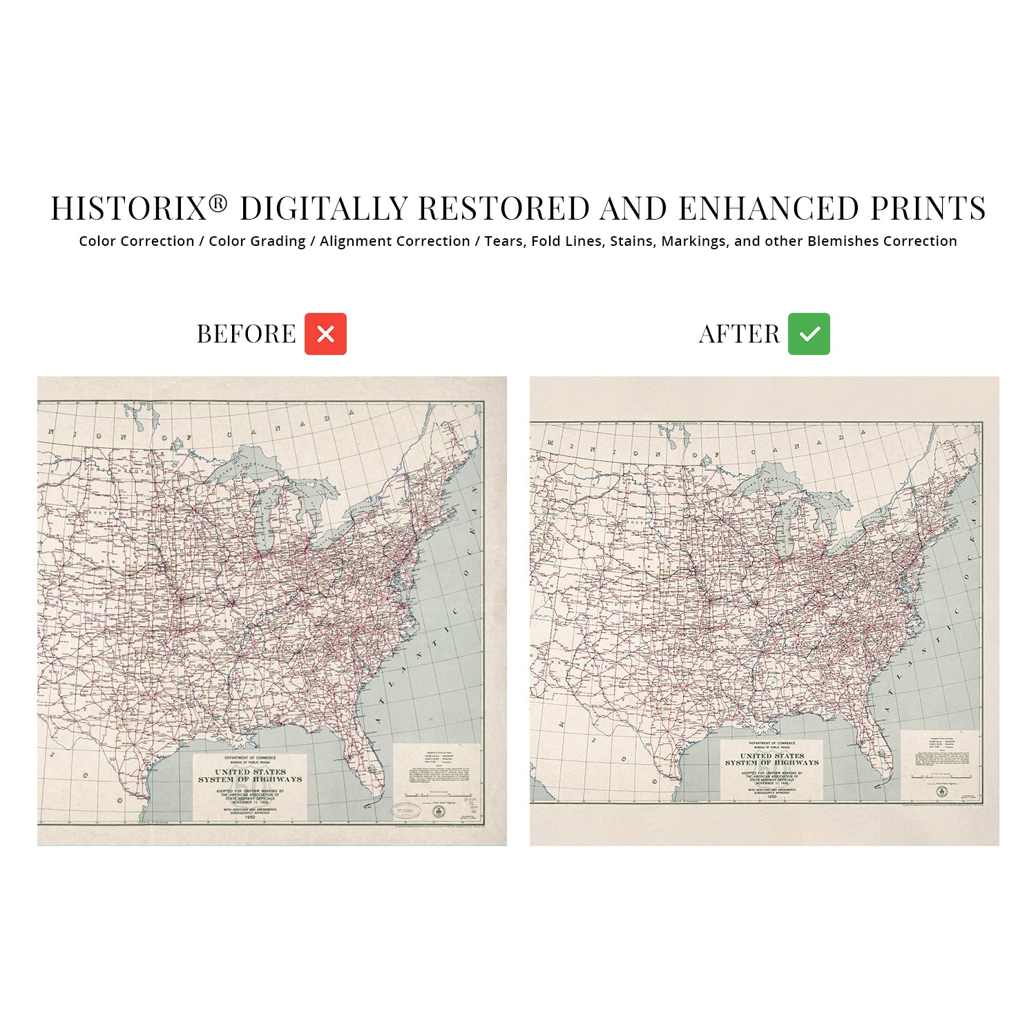 1950 Map of United States System of Highways Wall Art Print 1950 Map of United States System of Highways Wall Art Print