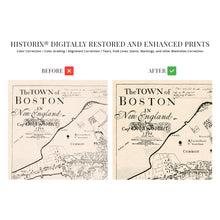 Load image into Gallery viewer, Digitally Restored and Enhanced 1722 Map of Boston Massachusetts - Vintage Map Wall Art of the Town of Boston in New England - Boston Map Poster - Boston Map Wall Art - Vintage Boston Poster
