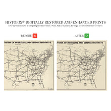Load image into Gallery viewer, Digitally Restored and Enhanced 1958 Map of the United States National System of Interstate &amp; Defense Highways - Vintage USA Map Poster - Old Map of USA
