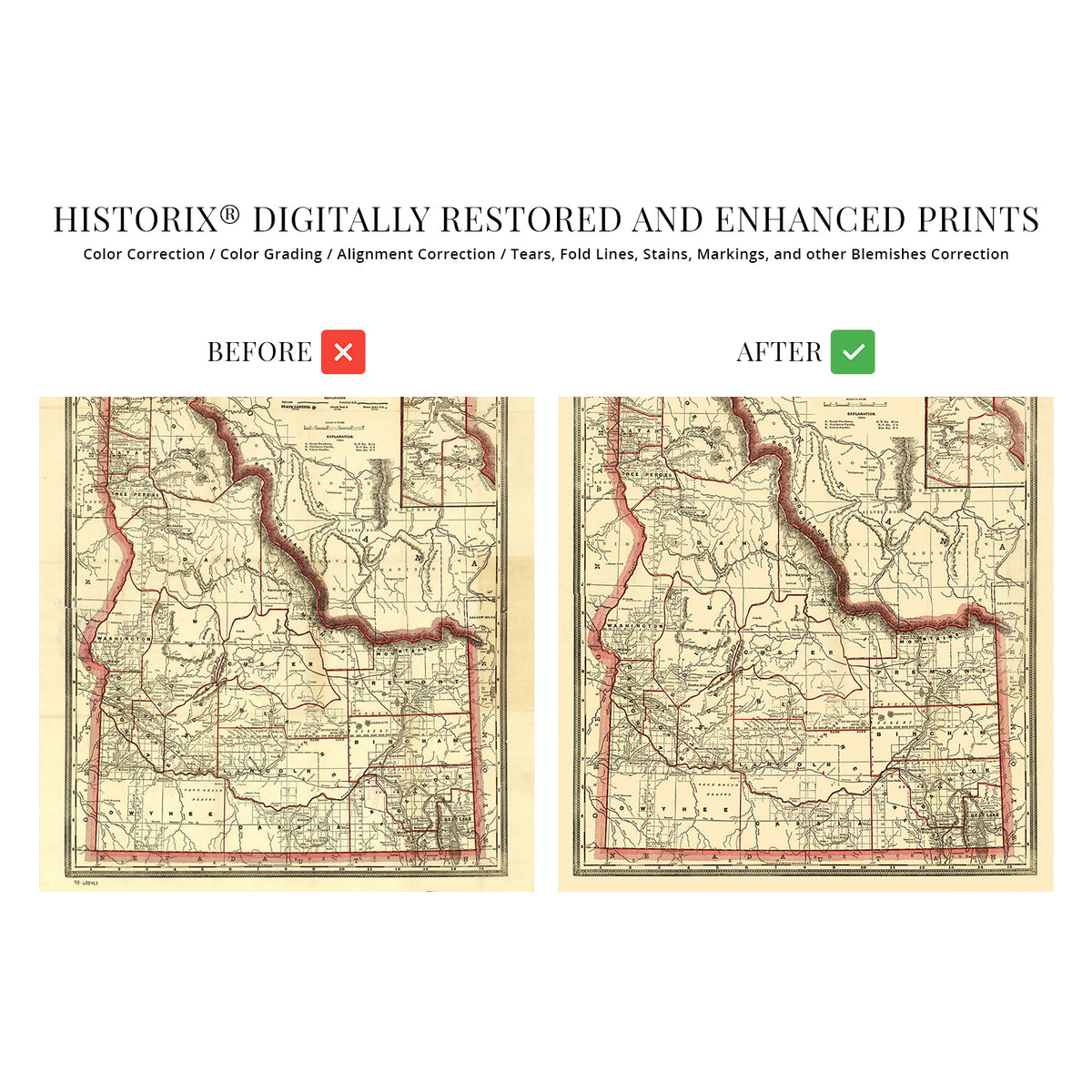 1896 Township & Railroad Map of Idaho State Wall Art Print – Historic ...