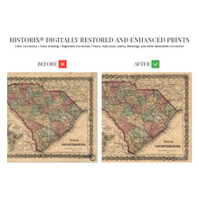 Load image into Gallery viewer, Digitally Restored and Enhanced 1865 Map of South Carolina - South Carolina Vintage Map Wall Art - Old South Carolina Map Showing Cities Towns Roads Railroads Rivers and Forts - SC Map Print
