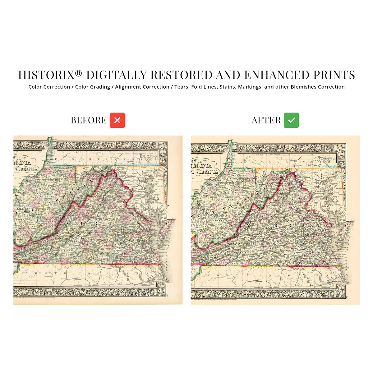 1863 county map of virginia west virginia state wall art print