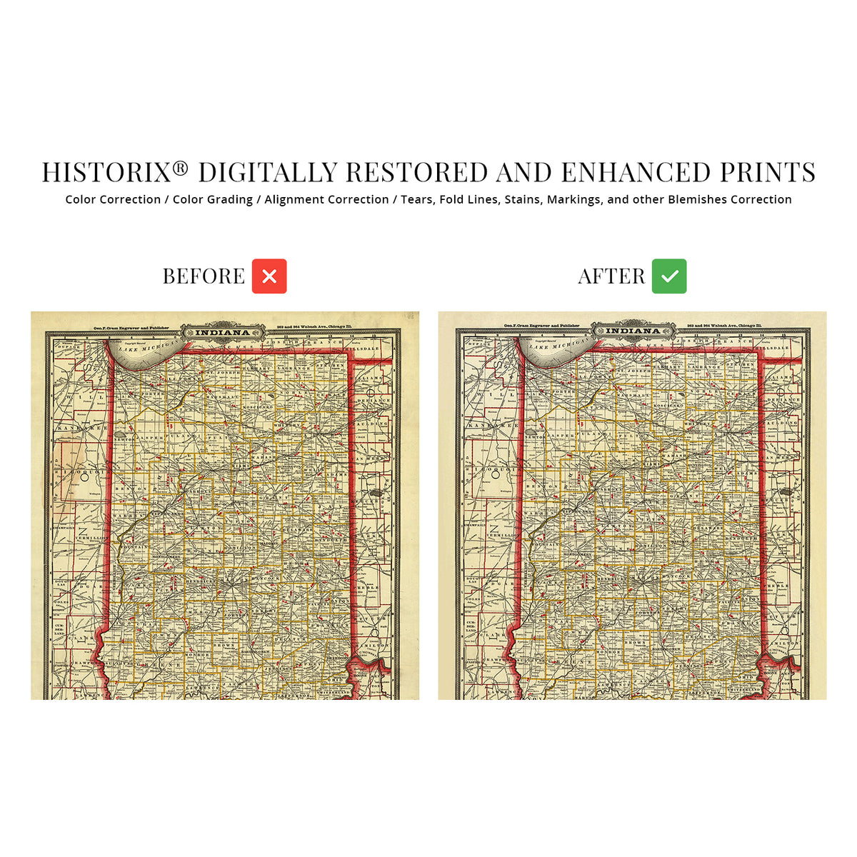 1888 Township & Railroad Map of Indiana Wall Art Print – Historic Prints