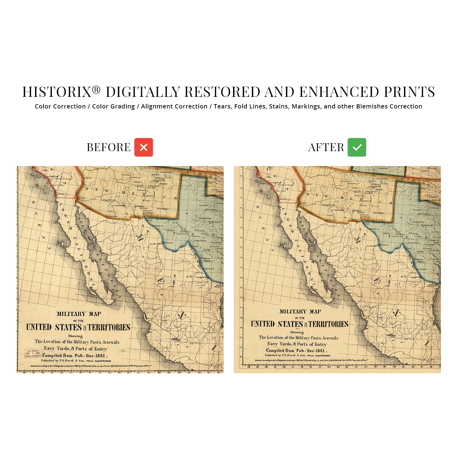 1861 Military Map of United States & Territories Wall Art