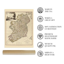 Load image into Gallery viewer, Digitally Restored and Enhanced 1797 Ireland Map Poster - Vintage Map of Ireland Wall Art - History Map of Dublin Ireland - Old Republic of Ireland Map Print - A New Map of Ireland Wall Art
