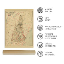 Load image into Gallery viewer, Digitally Restored and Enhanced 1894 New Hampshire Map - Vintage Map of New Hampshire Wall Art - Historic Railroad Map of New Hampshire Vintage Poster - Old New Hampshire Wall Decor
