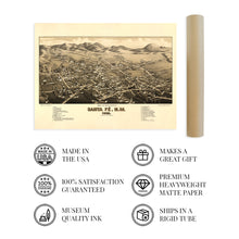 Load image into Gallery viewer, Digitally Restored and Enhanced 1882 Santa Fe New Mexico Map - Map of Santa Fe Wall Art - Santa Fe City New Mexico History Map Poster - Old Map of NM

