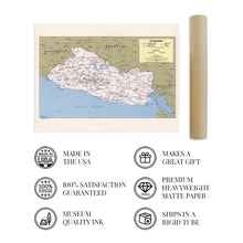 Load image into Gallery viewer, Digitally Restored and Enhanced 1980 El Salvador Map Poster - Vintage Map of El Salvador Wall Art - Old Mapa de El Salvador - Historic San Salvador Map Print - History Map of El Salvador
