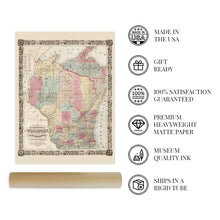 Load image into Gallery viewer, Digitally Restored and Enhanced 1851 Wisconsin Map Poster - Vintage Map of Wisconsin Wall Art - Old Wisconsin Map Art - Township Map of Wisconsin Poster - Wisconsin Artwork - Wisconsin Print
