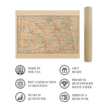 Cargar imagen en el visor de la galería, Digitally Restored and Enhanced 1892 North Dakota State Map - Vintage Map of North Dakota Wall Art - Old Historic North Dakota Map Poster Showing County Boundaries Railroads and Notable Features

