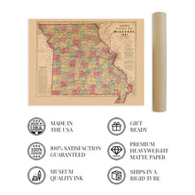 Cargar imagen en el visor de la galería, Digitally Restored and Enhanced 1861 State of Missouri Map - Vintage Map of Missouri Wall Art - Map of Missouri Poster - Civil War Map - Missouri Wall Decor - Missouri Vintage Map
