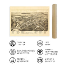 Cargar imagen en el visor de la galería, Digitally Restored and Enhanced 1892 Lancaster New York Map Poster - Vintage Lancaster Wall Art - Old Lancaster New York Map - Bird&#39;s Eye View of Lancaster NY Showing Points of Interest
