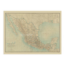 Cargar imagen en el visor de la galería, Cartel del mapa de México de 1900 - Arte de la pared del Mapa de México vintage - Mapa de la historia del cartel de México - Mapa de la pared de México antiguo 
