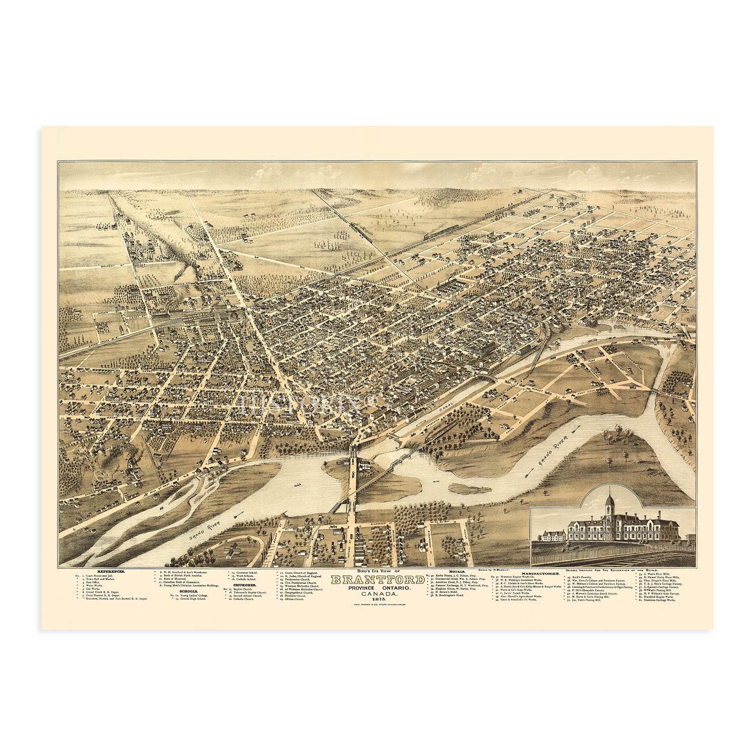 Ottawa, Ontario, Canada - 1895 - Aerial Bird's Eye View Map Poster –  Poster-Rama