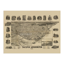 Load image into Gallery viewer, Digitally Restored and Enhanced 1893 Tacoma Washington Map Poster - Vintage Map of Puget Sound - Old Washington State Map Poster - Historic Pierce County Map - Bird&#39;s Eye View of Tacoma Wall Art
