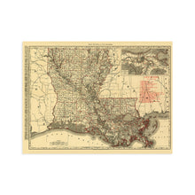 Load image into Gallery viewer, Digitally Restored and Enhanced 1896 Map of Louisiana - Vintage Map of Louisiana Wall Art - Old Louisiana Wall Map Indexed Showing Cities Towns and Railroads - Louisiana Wall Decor
