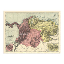 Load image into Gallery viewer, 1898 Colombia and Venezuela Map - Old Wall Map of Colombia and Venezuela Poster - History Map of Venezuela Poster - Wall Art Map of Colombia
