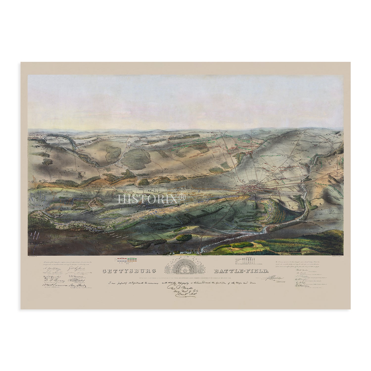 1863 Gettysburg Battlefield Bird's Eye View Map Wall Art