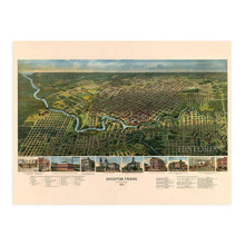 Load image into Gallery viewer, Digitally Restored and Enhanced 1891 Houston Texas Map - Old Houston Texas Wall Art - Bird&#39;s-Eye View Map of Houston TX Looking South - Houston City Wall Map with Index to Points of Interest
