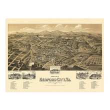 Load image into Gallery viewer, Digitally Restored and Enhanced 1891 Bedford City Map - Vintage Virginia Map Print - Historic Map of Bedford City Wall Art - Old Bedford County Virginia Map - Bird&#39;s Eye View of Bedford Virginia Wall Map
