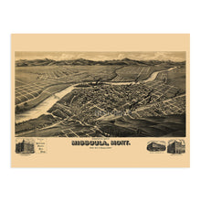 Load image into Gallery viewer, Digitally Restored and Enhanced 1891 Missoula Montana Map Poster - History Map of Missoula Wall Art - Old Bird&#39;s Eye View Map of Missoula City Map
