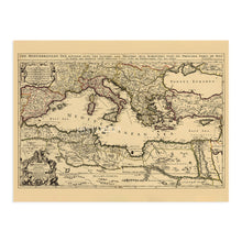 Load image into Gallery viewer, Digitally Restored and Enhanced 1680 Mediterranean Sea Map Print - Vintage Map of the Mediterranean Wall Art - Historic Mediterranean Poster - Old Mediterranean Map Divided Into Principal Parts or Seas
