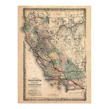 Cargar imagen en el visor de la galería, Digitally Restored and Enhanced 1876 Map of California - Vintage Map Wall Art - Map of California Poster - Southern Pacific Railroad Railway - Old Map of California - California Wall Map
