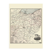 Load image into Gallery viewer, Digitally Restored and Enhanced 1898 Railroad Map of Ohio Poster - Map of Ohio Wall Art - Old Ohio Map Poster with List of Railroads Operating in Ohio
