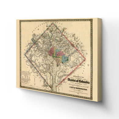 Digitally Restored and Enhanced 1862 Washington DC Map - Canvas Wrap Vintage Washington DC Map - District of Columbia & Environs Map Showing Fortifications Wall Art Poster