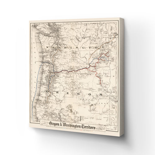 Digitally Restored and Enhanced 1880 Oregon and Washington Map Canvas - Canvas Wrap Vintage Oregon Map - Historic Oregon Wall Art - Old Map of Oregon State - Oregon & Washington State Map Territory