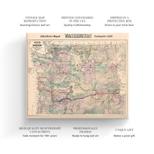 Cargar imagen en el visor de la galería, Digitally Restored and Enhanced 1889 Washington Map Canvas Art - Canvas Wrap Vintage Washington Wall Map - Restored Map of Washington State Poster - Township &amp; County Map of Washington Wall Art
