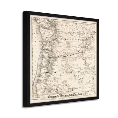 Digitally Restored and Enhanced 1880 Oregon and Washington Map -Framed Vintage Oregon Poster - Old Oregon Map Art - Restored Township Map Of Oregon State & Washington Territory