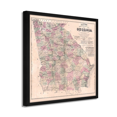 Digitally Restored and Enhanced 1864 Georgia Map - Framed Vintage Map of Georgia - Old Georgia State Wall Map - Restored Topographical Map of Georgia Wall Art Poster Print