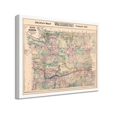 Load image into Gallery viewer, Digitally Restored and Enhanced 1889 Washington Map Framed Vintage Washington Wall Art - Old WA State Map - Restored Washington Wall Map - Township &amp; County Map of Washington State
