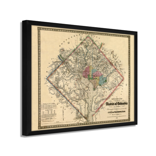 Digitally Restored and Enhanced 1862 Washington DC Map - Framed Vintage Washington DC Map - Old Washington DC Map- District of Columbia Map & Environs Showing Fortifications Wall Art Poster