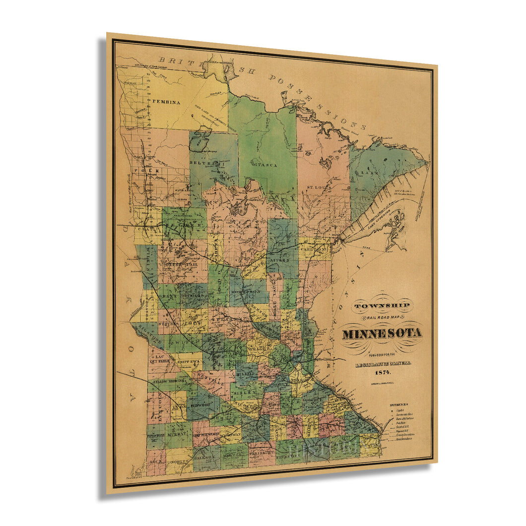 Digitally Restored and Enhanced 1874 Minnesota Map Poster - Township and Railroad Vintage Map of Minnesota - Wall Map of Minnesota Wall Art - Vintage Minnesota Map Poster - Minnesota Wall Decor